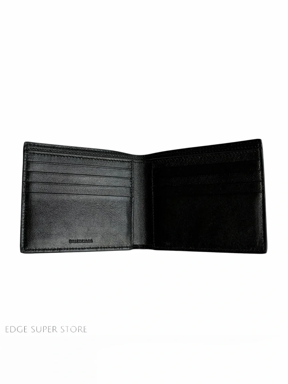 Balenciaga Black Leather Bifold Wallet Blue Logo Card Holder Made in Italy